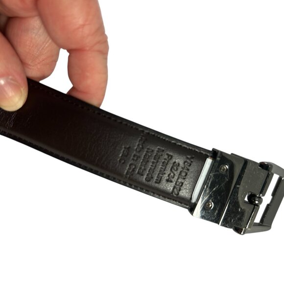 Faux Leather Dress Belt Silver Tone Buckle Reversible Brown Black Mens 32/34 - Picture 2 of 10